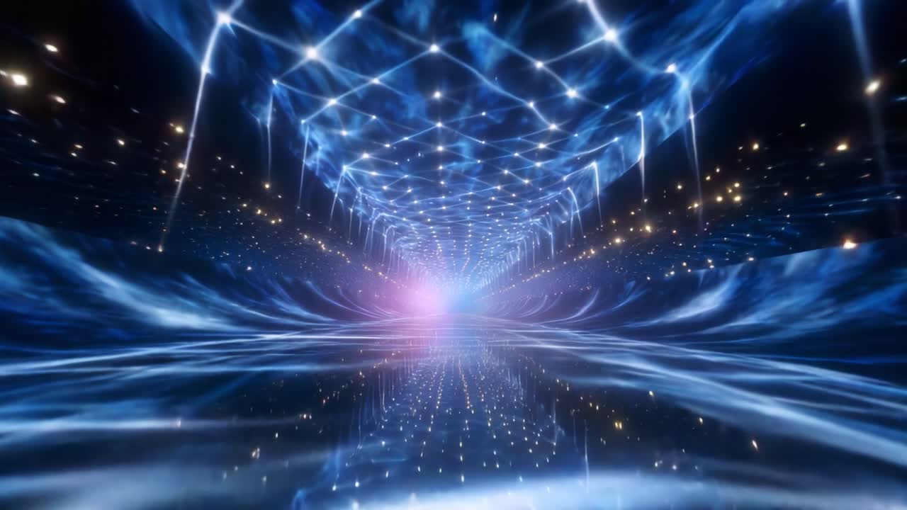 A Mesmerizing Journey Through a Hypnotic Neon Tunnel of Light, Where Ethereal Waves and Twinkling Stars Create a Stunning Visual Spectacle of Endless Depth and Radiant Energy Pulsating in the Cosmic Space