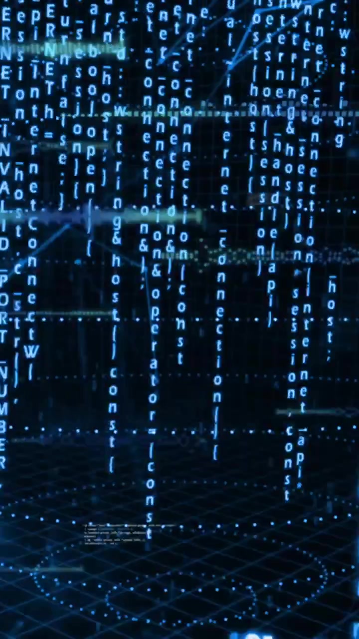 Animation of digital code forming human figure in virtual school environment