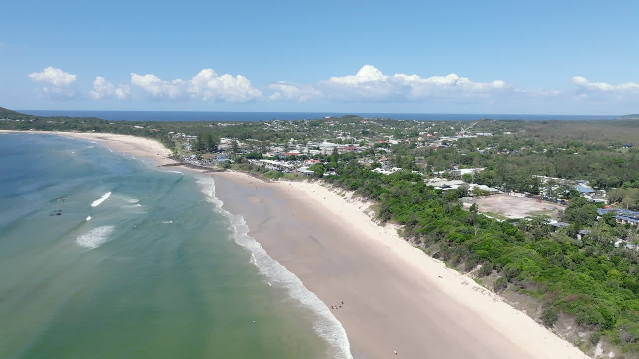 Aerial shot of Byron Bay on a sunny day in New South Wales, Australia