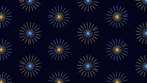 A symmetrical seamless pattern of glowing pink and blue circles on a black background