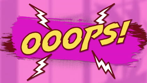 animación de oops texto retro en fondo rosado