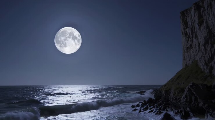 Linha costeira iluminada pela lua