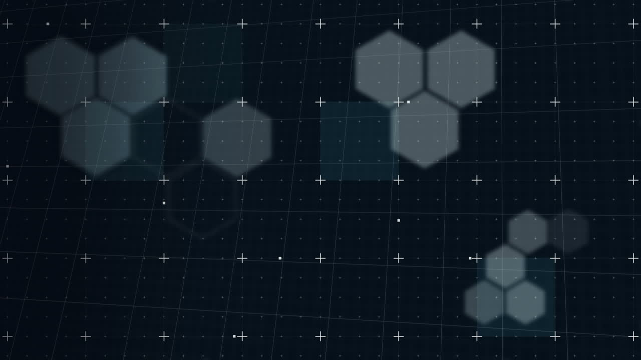 검은색 배경 위에 움직이는 색 육각형의 애니메이션