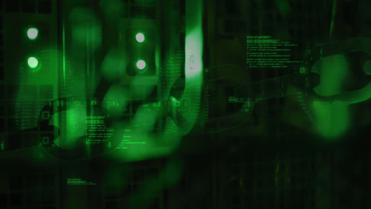 animación del procesamiento de datos en la sala de servidores