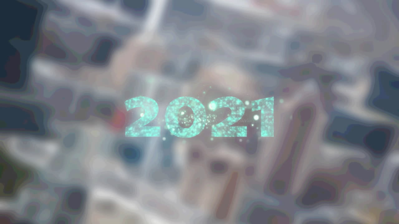 animación del texto brillante de 2021 sobre el paisaje urbano