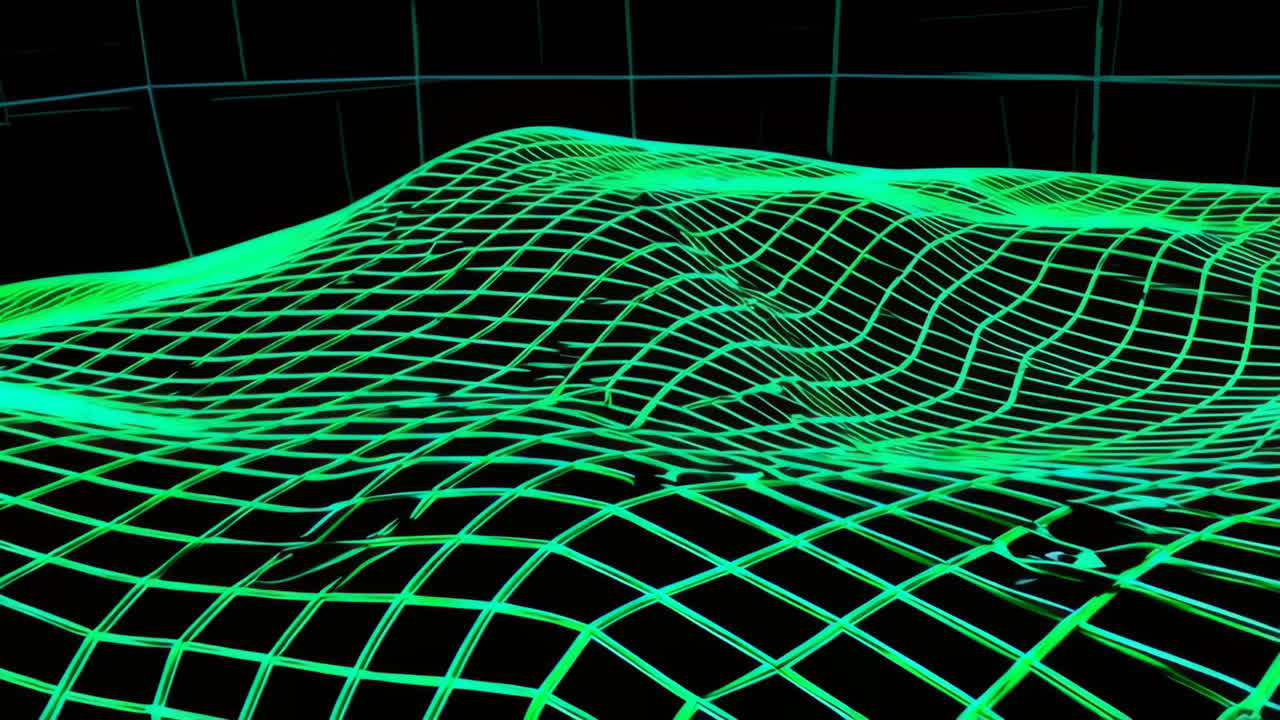 Abstract Neon Green Wireframe Grid Landscape