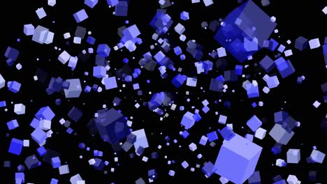 3D-floating-flying-spinning-cube-shape-square-animation-movement-in-space-on-black-background-visual-effect-geometric-pattern-colour-blue