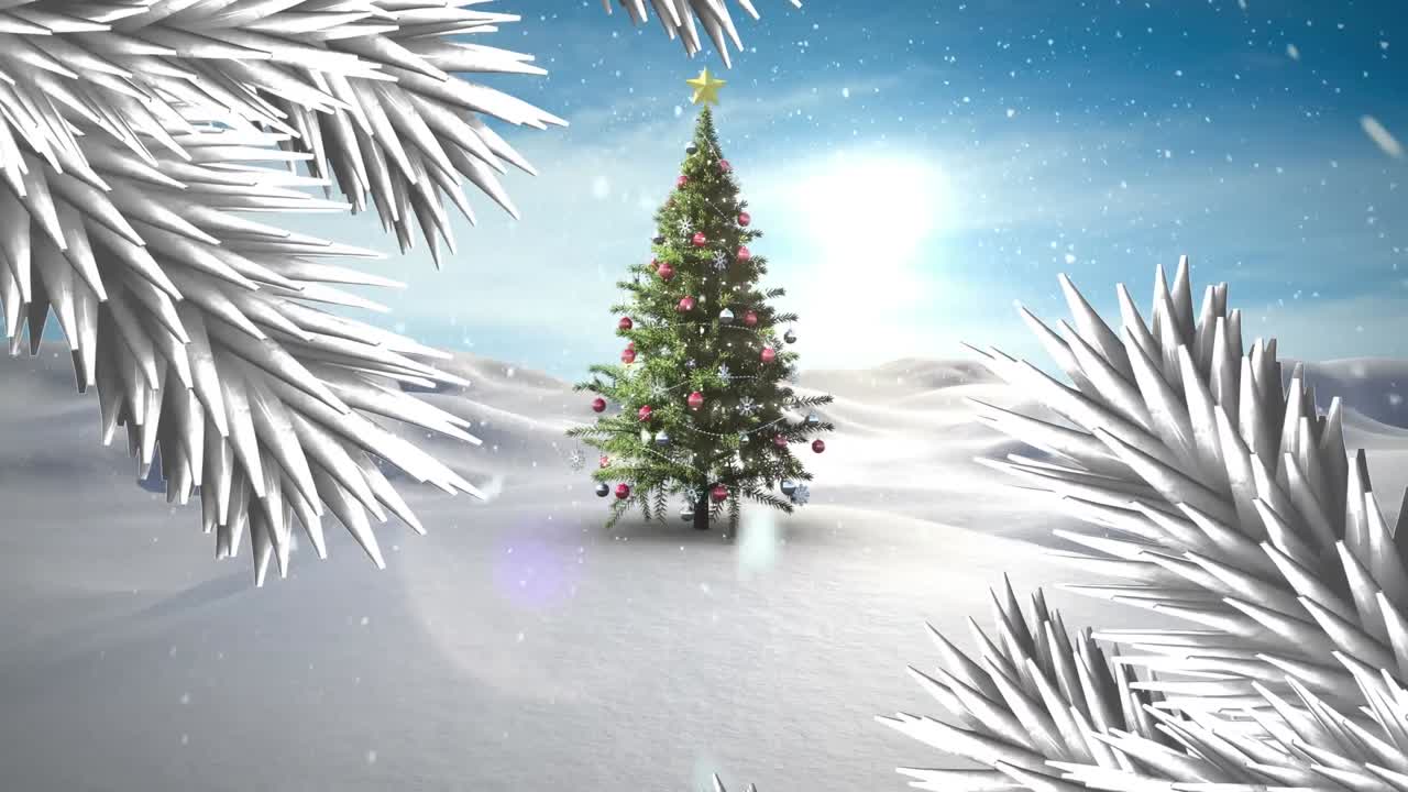 겨울 풍경 에서 크리스마스 나무 위 에 있는 소나무 가지 의 애니메이션