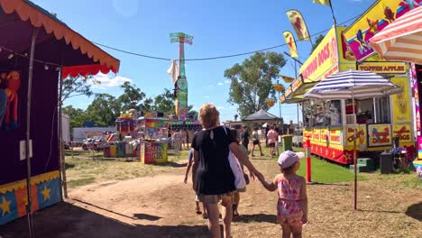 visitors enjoying various attractions at a sunny fairground