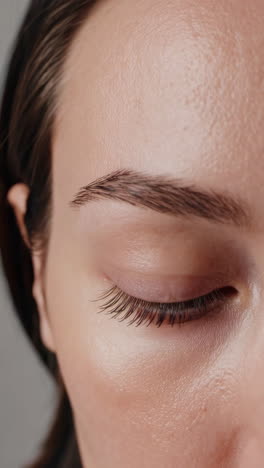close-up of a woman's face and eyes