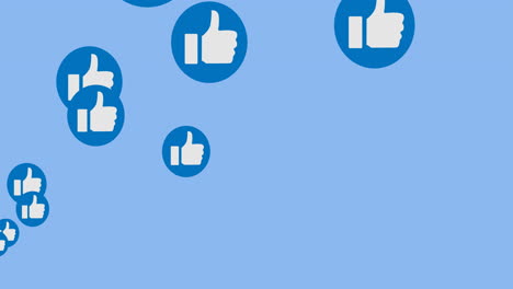 animación de varios pulgares hacia arriba como iconos moviéndose contra un fondo azul