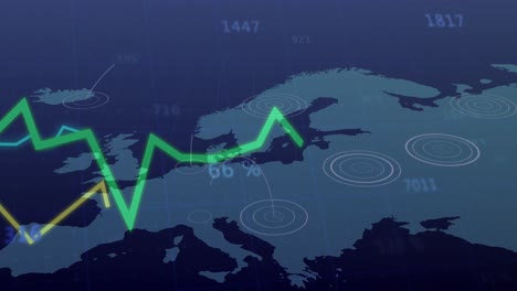 animación del procesamiento de datos sobre el mapa del mundo