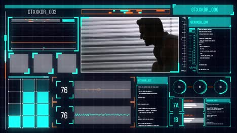 Animation-of-data-processing-on-screens-over-man-exercising