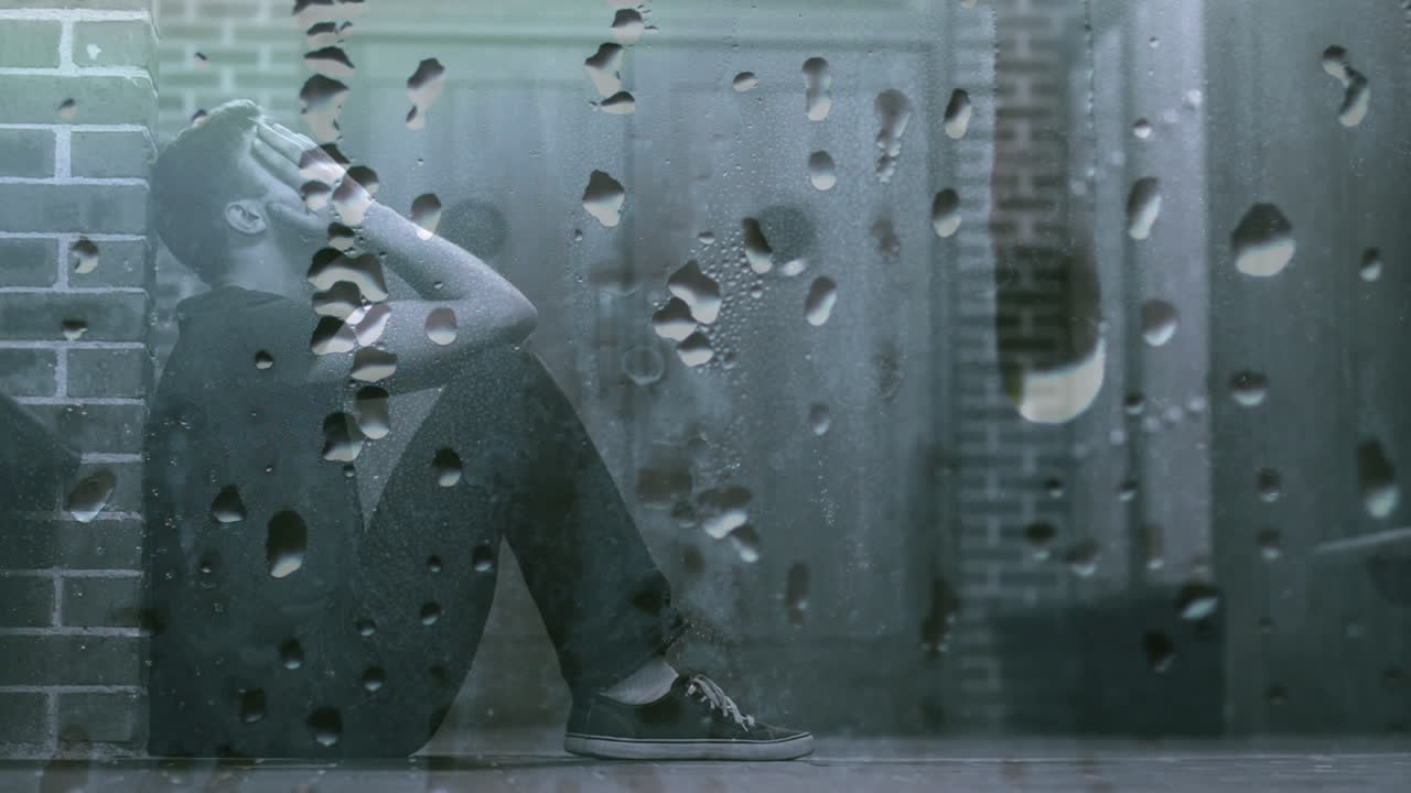 복도 4k에 있는 걱정된 남자의 디지털 애니메이션