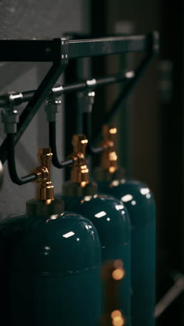 closeup of industrial gas cylinders