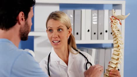 physiotherapist explaining the spine to male patient