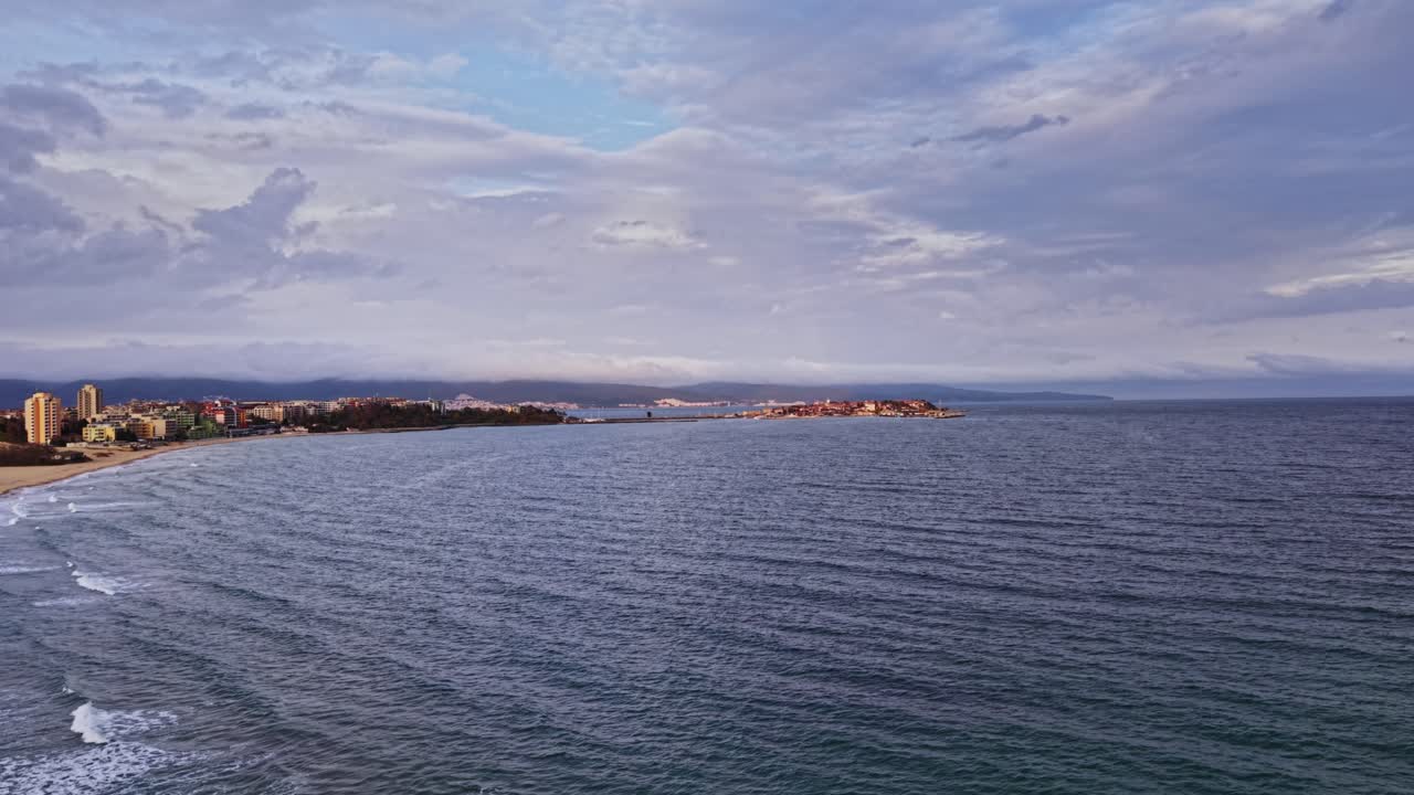 Scenic aerial view of the Bulgarian coastline at sunset
