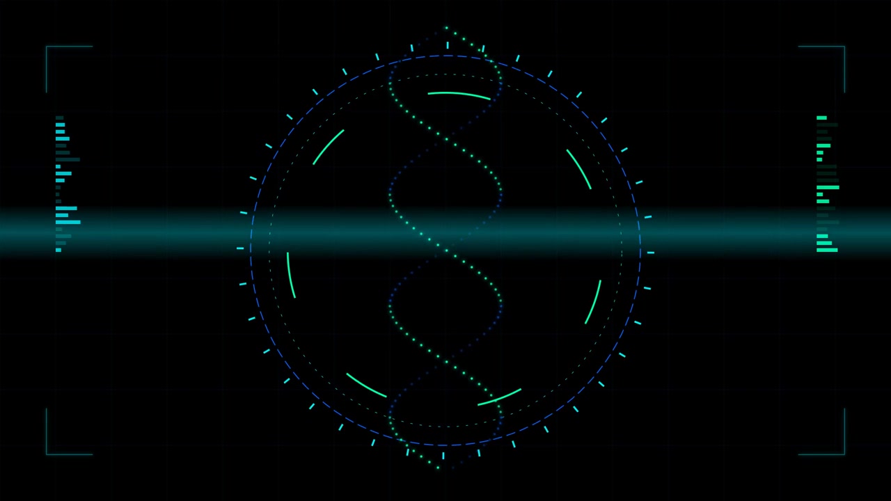 Digital DNA Helix Rotating in Futuristic HUD Interface