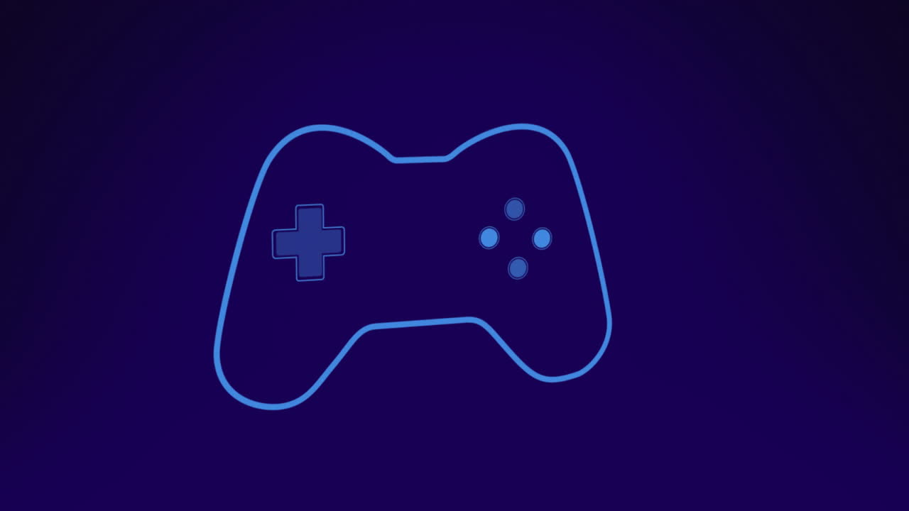 어두운 파란색 배경에 박이는 게임 패드 드의 애니메이션