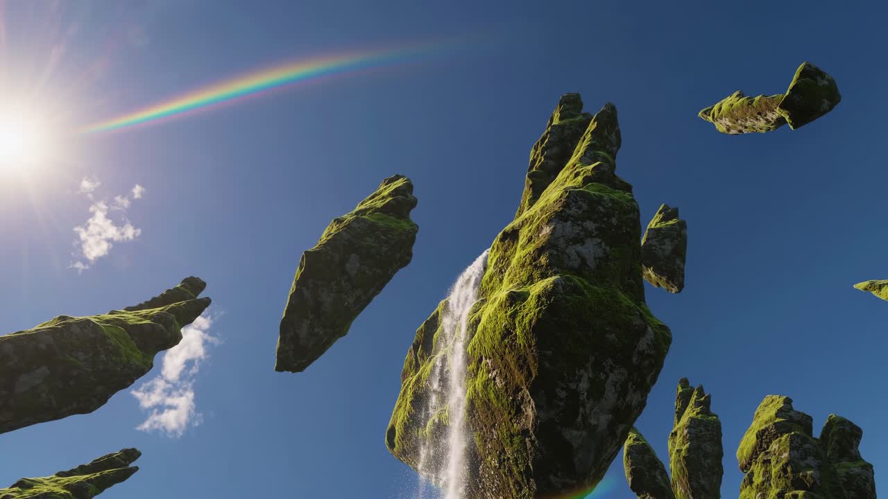 Floating Islands with Waterfall and Rainbow