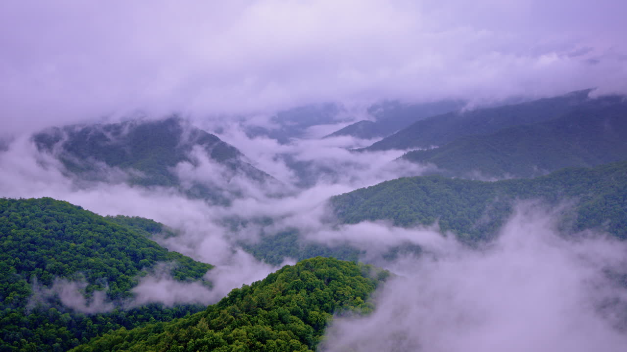 Aerial footage of the Smoky Mountains immersed in haze