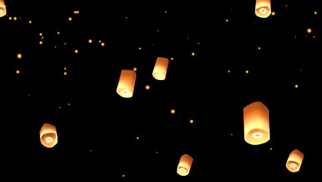 loop animated thai sky lanterns with alpha matte