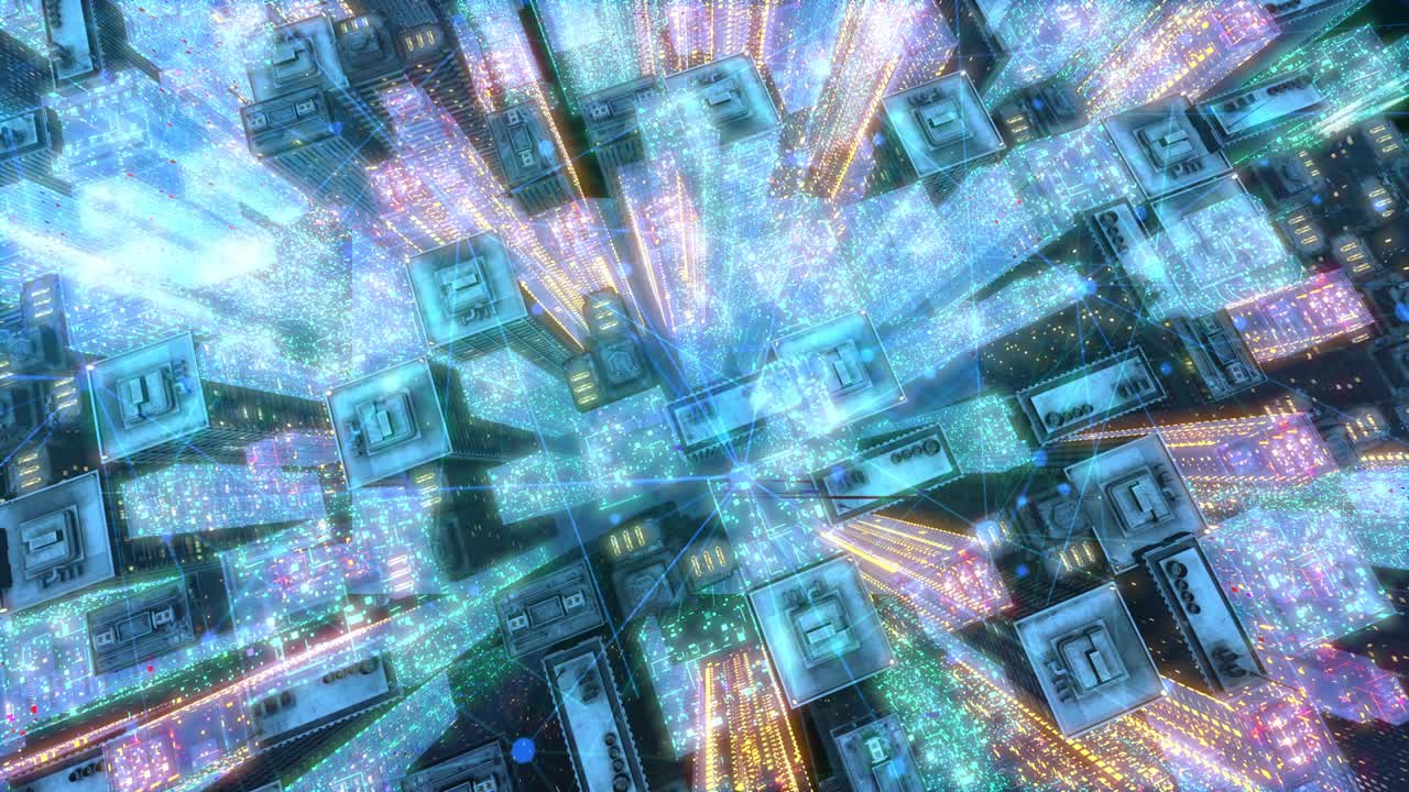 futura città intelligente spazi cibernetici edifici animazione paesaggistica