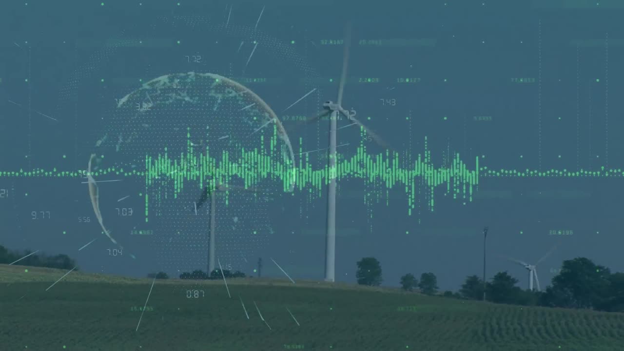 풍력 터빈에서 데이터 처리의 애니메이션