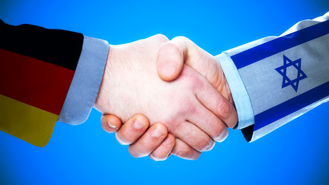 Germany - Israel / Handshake concept animation about countries and politics / With matte channel