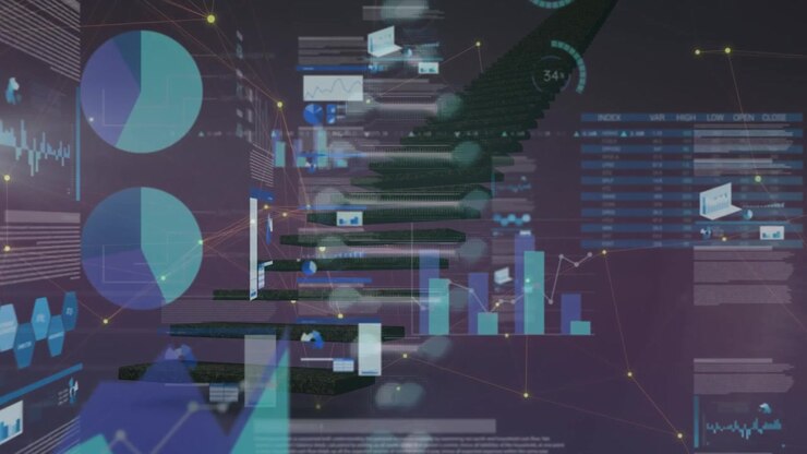 Digital Data Visualization with Floating Charts and DNA Structure