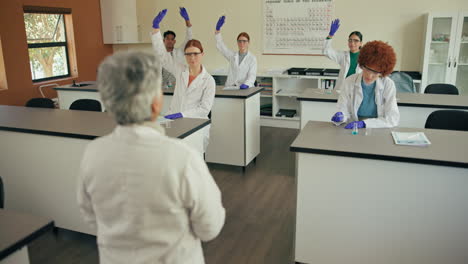 science class with students in lab coats