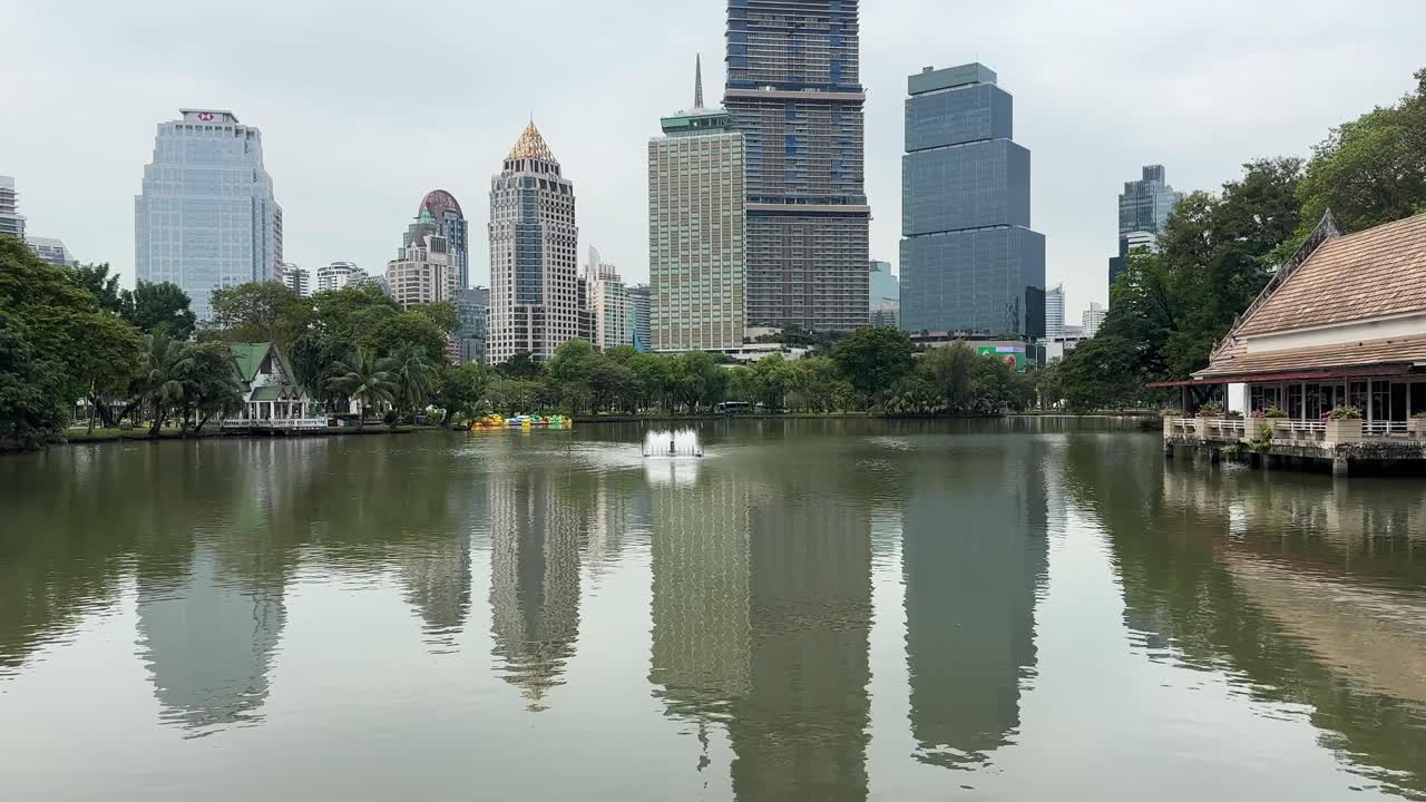 Lumphini Park Bangkok Thailand – City Park with Lake and Bangkok Skyscraper Skyline, Urban Nature Landscape