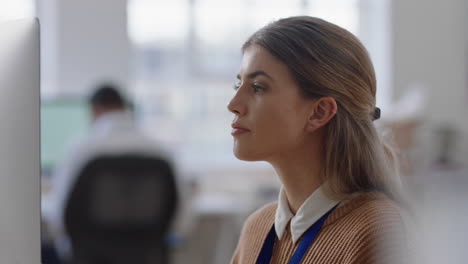 young-business-woman-using-computer-brainstorming-problem-solving-idea-looking-pensive-thinking-of-solution-in-office-workplace