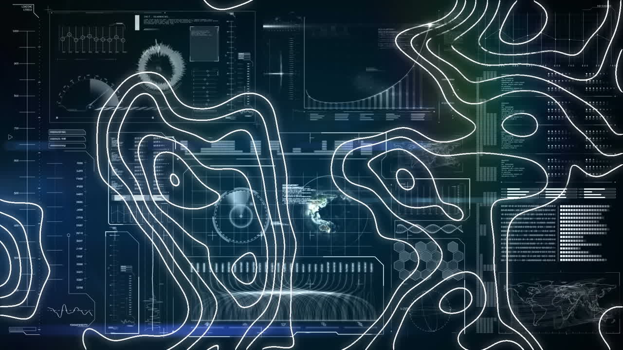 데이터 처리와 디지털 인터페이스를 통해 움직이는 지형 지도의 애니메이션