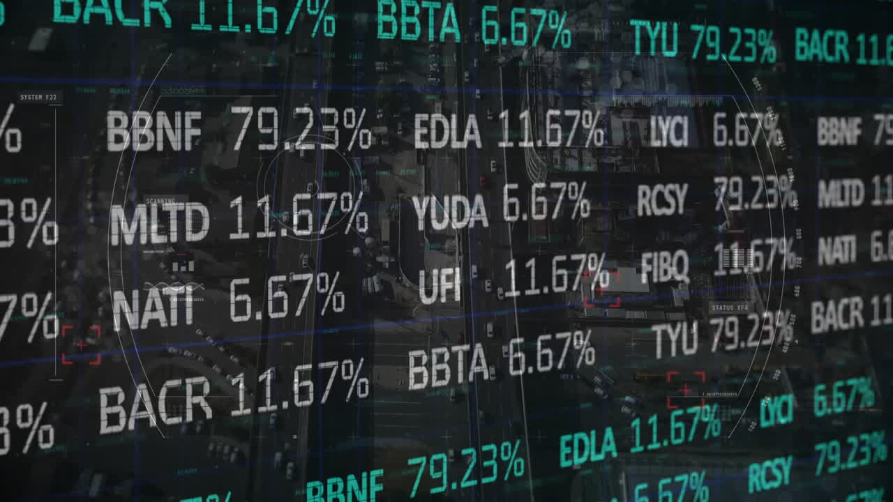 Stock market data processing against scope scanning over city traffic