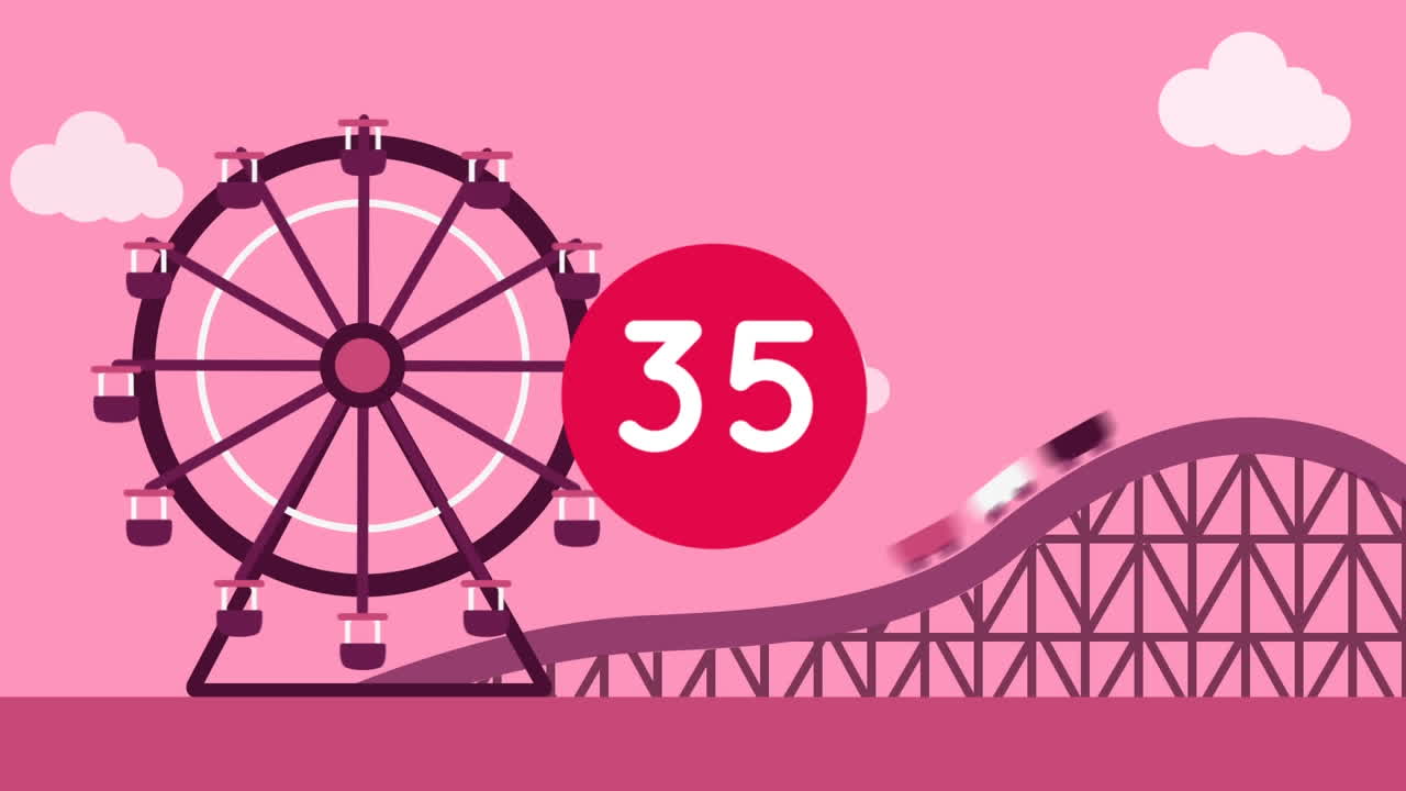 놀이 공원 에 맞서 둥근 빨간 배너 위 에서 증가 하는 숫자 의 디지털 애니메이션