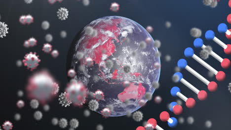 dna structure and covid-19 cells against globe