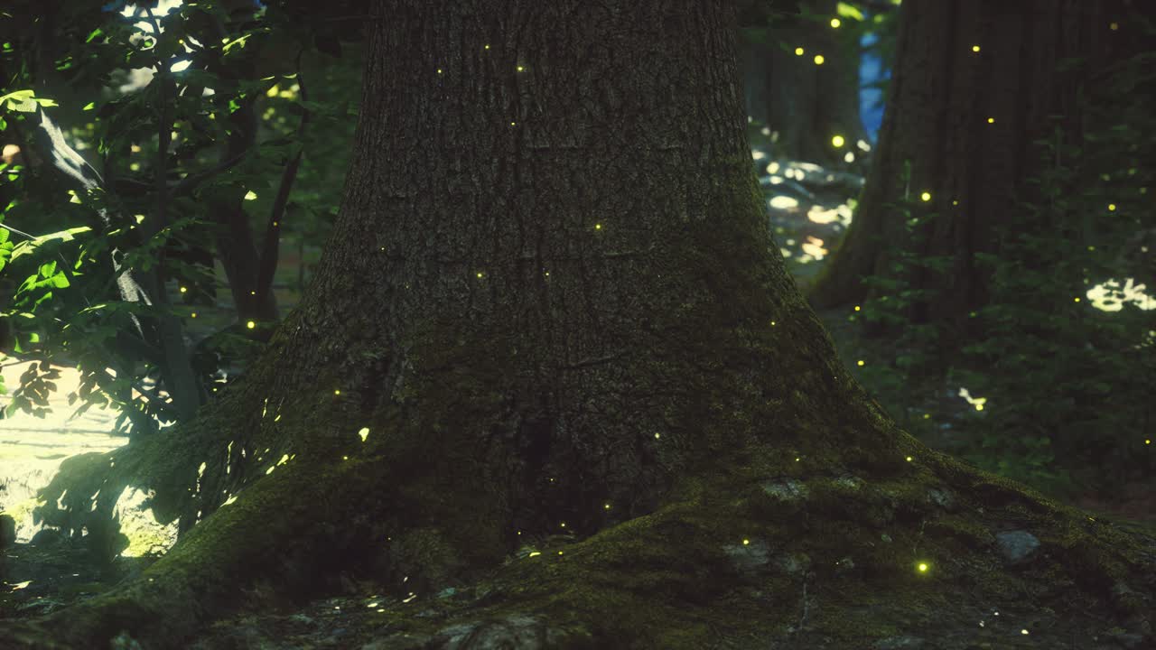 Fantasy firefly lights in the magical forest