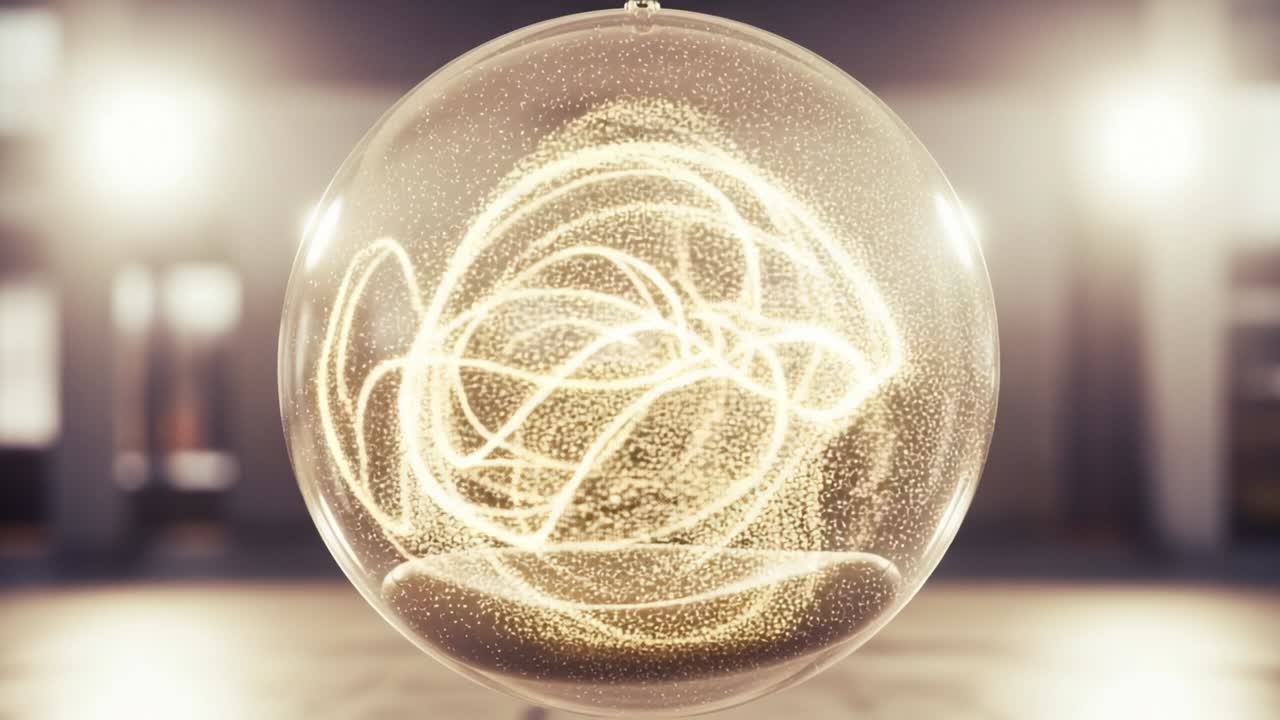 A Captivating Display of Energetic Patterns: Illuminated Light Swirls Enclosed in a Glass Sphere, Exuding an Aura of Mystery and Elegance