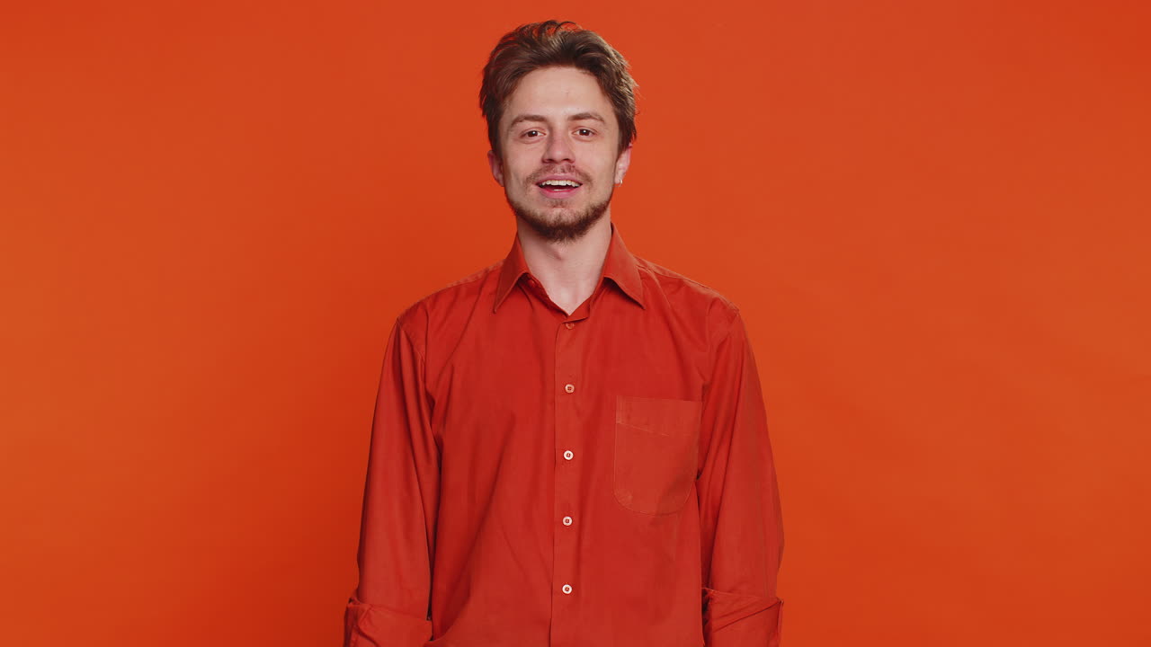 Happy caucasian man showing ok gesture like sign positive feedback celebrate victory approve idea