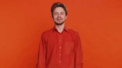 happy caucasian man showing ok gesture like sign positive feedback celebrate victory approve idea
