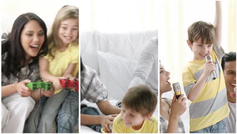 la familia en casa divirtiéndose