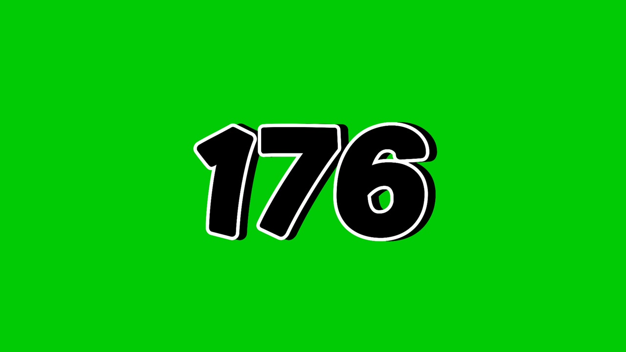 Number 176 Reveal Animation with Smoke Effect on Green Screen Black Cartoon Style Motion Graphic Element