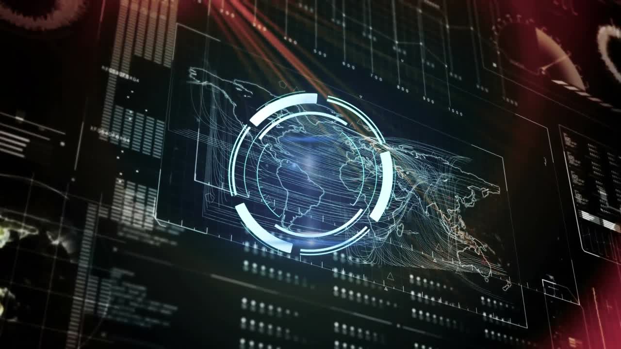 Animation of scope scanning over data processing on black background