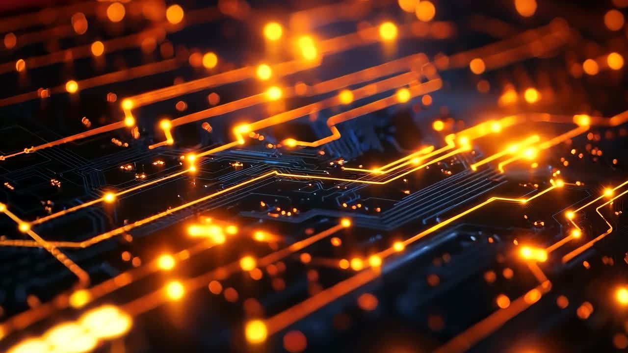 A close up of a circuit board with lights on it