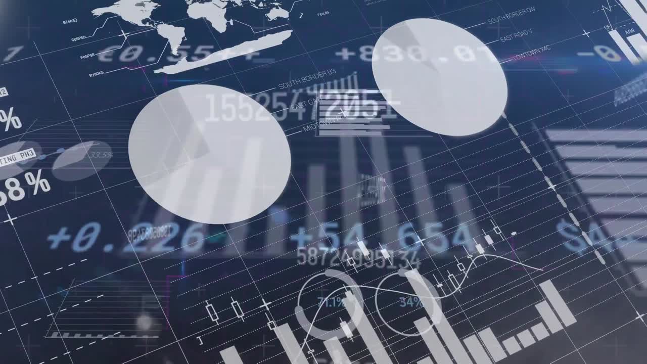 파란색 배경에 있는 금융 데이터 처리 애니메이션