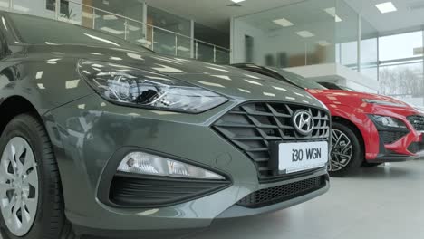 hyundai car dealership. an overview of the new prestigious cars in the showroom. сars for sale in official dealer of hyundai