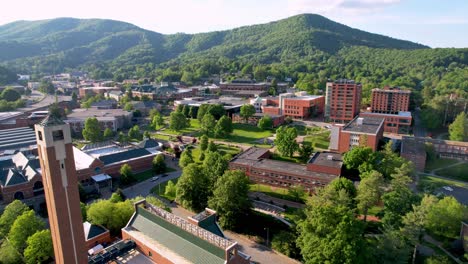 aerial very slow pullout appalachian state university campus in boone nc, north carolina