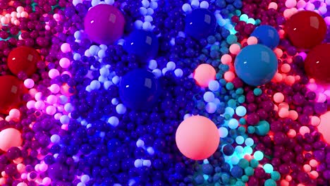 composición oscura con bolas coloridas que cubren la superficie, algunas de las cuales brillan. 3d en 4k fondo abstracto con animación fluida de esferas