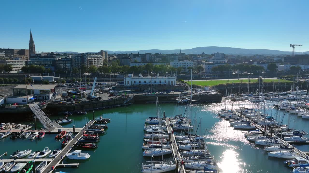 Aerial View of Cork Marina and City Skyline